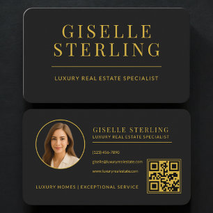 Carte De Visite Code QR de l'agent immobilier noir or