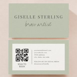 Carte De Visite Code QR de l'artiste des sourcils Vert Sauge
