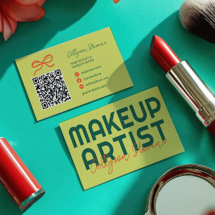 Carte De Visite Code QR de l'artiste en maquillage rétro vert citr
