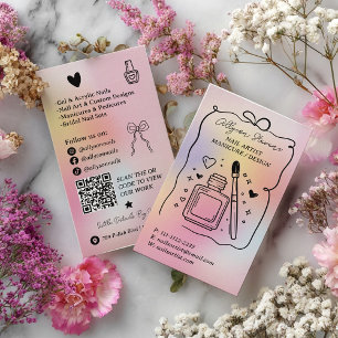 Carte De Visite Code QR de l'artiste en ongles holographiques rose