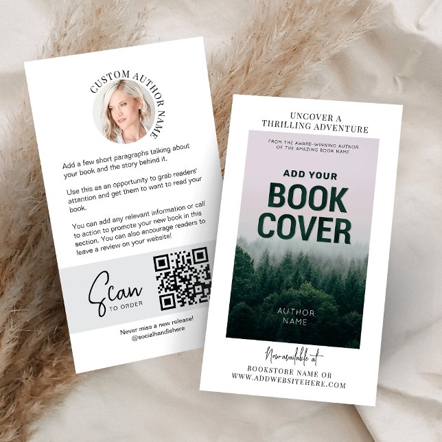 Carte De Visite Code QR de l'auteur de la version du livre (Minimal book launch promotional business cards with custom book cover and your author photo)