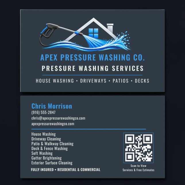 Carte De Visite Code QR de lavage sous pression Services professio (Créateur téléchargé)