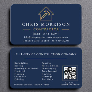 Carte De Visite Code QR de l'entrepreneur en construction d'or de