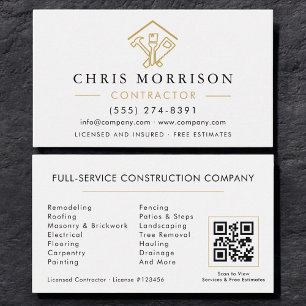 Carte De Visite Code QR de l'entrepreneur en réparations de maison