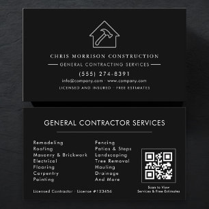 Carte De Visite Code QR de l'entrepreneur général Silver Black