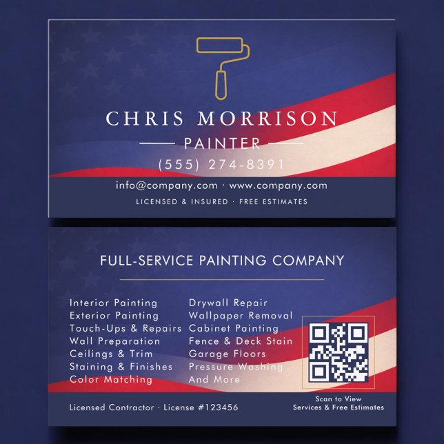 Carte De Visite Code QR de l'entrepreneur peintre patriotique (Créateur téléchargé)