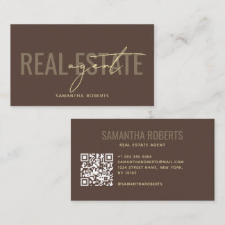 Carte De Visite Code QR de l'immobilier moderne marron
