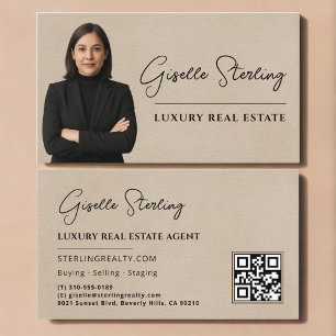 Carte De Visite Code QR de l'immobilier Photo Beige Suède