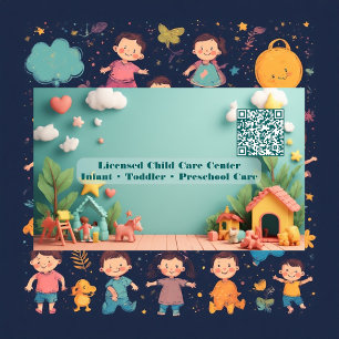 Carte De Visite Code QR de Little Steps Montessori Day Care Pastel