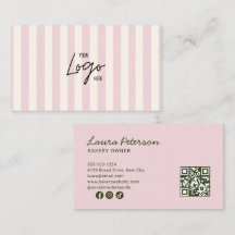 Code QR de logo de boulangerie rayures rose clair 
