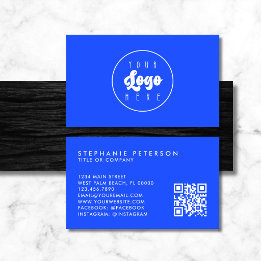 Carte De Visite Code QR de Logo de Société Personnalisé Bleu Élect