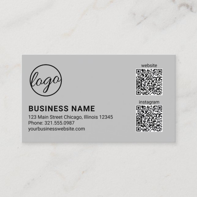 Carte De Visite Code QR de logo gris clair professionnel moderne (Devant)