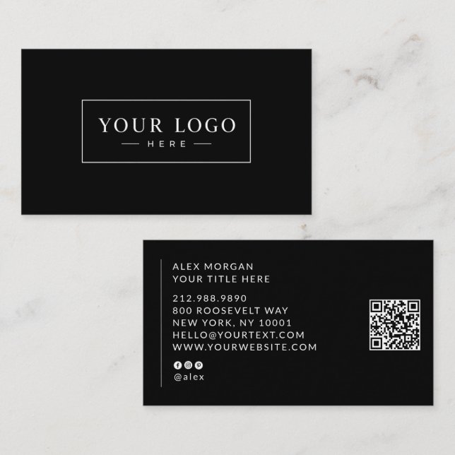 Carte De Visite Code QR de logo moderne professionnel noir (Devant / Derrière)