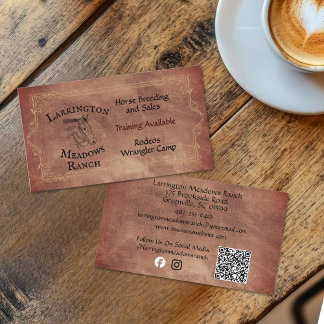 Carte De Visite Code QR de logo personnalisable de Ranch de chevau