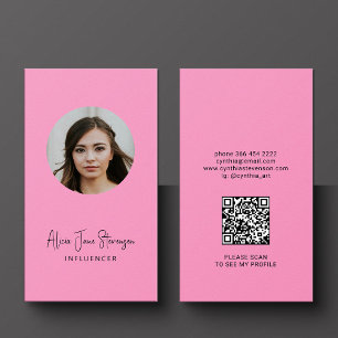 Carte De Visite Code QR de l'utilisateur médias sociaux photo rose