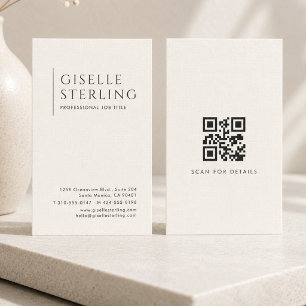 Carte De Visite Code QR de luxe en lin ivoire naturel