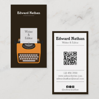 Carte De Visite Code QR de machine à écrire professionnelle rétro