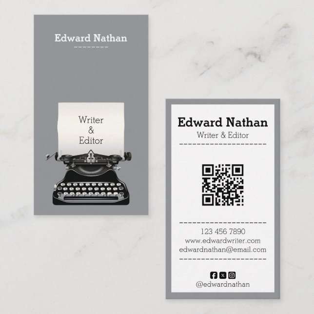 Carte De Visite Code QR de machine à écrire professionnelle rétro (Devant / Derrière)