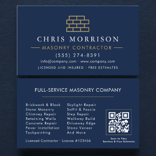 Carte De Visite Code QR de maçonnerie de pierre moderne