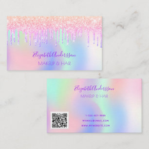 Carte De Visite Code qr de maquillage rose holographique pourpre