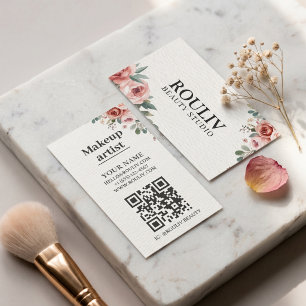 Carte De Visite Code QR de maquilleuse à l'aquarelle florale