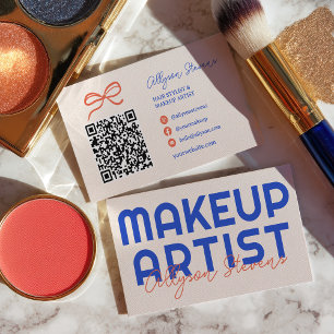 Carte De Visite Code QR de maquilleuse Retro Bleu Orange