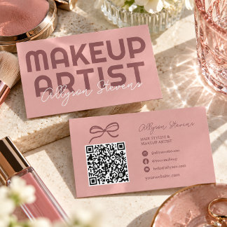 Carte De Visite Code QR de maquilleuse Retro Rose Poudré