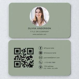 Carte De Visite Code QR de marque personnelle vert sauge moderne