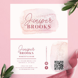 Carte De Visite Code QR de médias sociaux en rose mauve pailleté