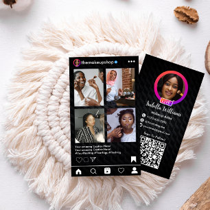 Carte De Visite Code QR de médias sociaux Instagram en métal noir 