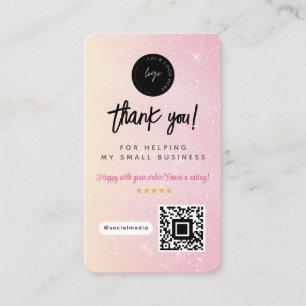 Carte De Visite Code QR de médias sociaux Merci & Logo Rose Paille