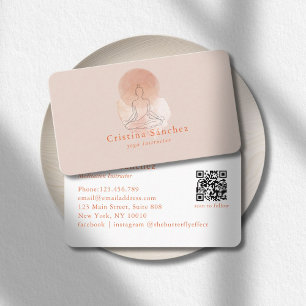 Carte De Visite Code QR de méditation de yoga de femme en art liné