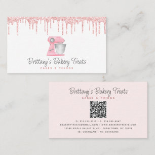 Carte De Visite Code QR de mélangeur de boulangerie rose Blush ave