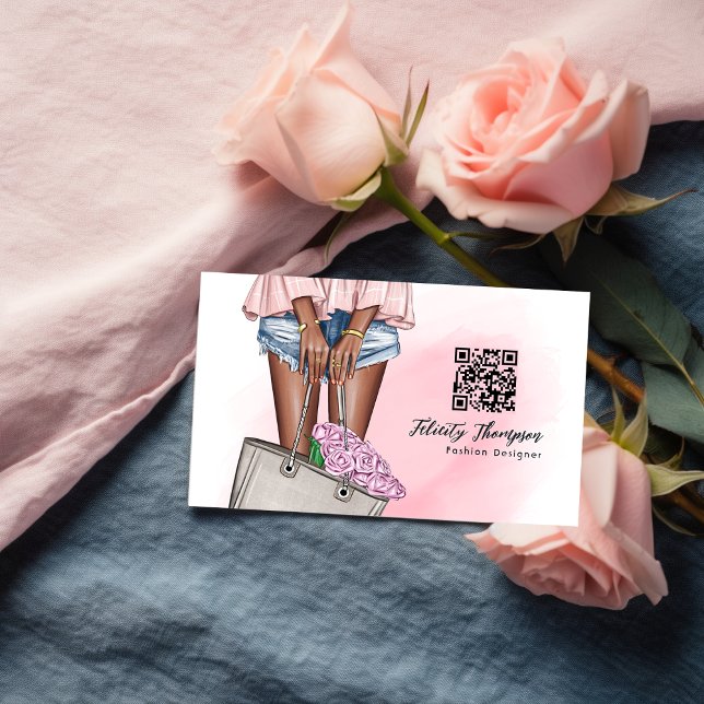 Carte De Visite Code QR de mode rose et bleu Denim (Créateur téléchargé)