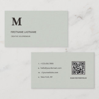 Carte De Visite Code QR de monogramme d'entreprise vert sauge mini