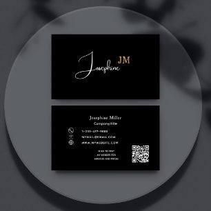 Carte De Visite Code Qr de monogramme noir blanc