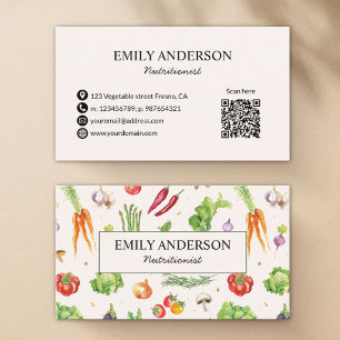 Carte De Visite Code QR de motif de légumes colorés à l'aquarelle