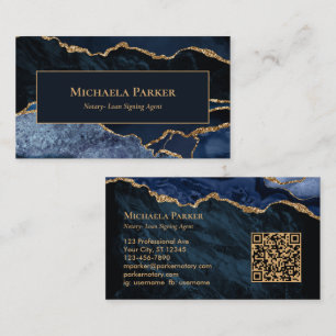 Carte De Visite Code QR de notaire professionnel en agate or bleu 