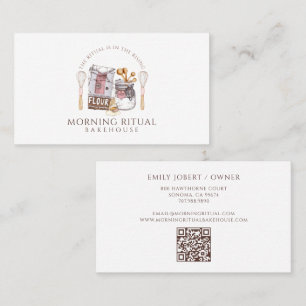Carte De Visite Code QR de pâtissier-traiteur en aquarelle artisan