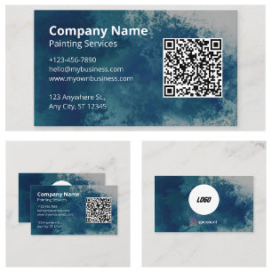 Carte De Visite Code QR de peintre à l'aquarelle bleue
