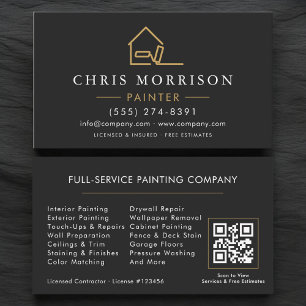 Carte De Visite Code QR de peintre de maison moderne noir or