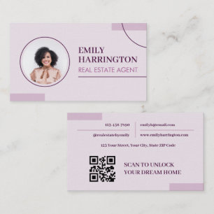 Carte De Visite Code QR de photo de lignes fines Agent immobilier