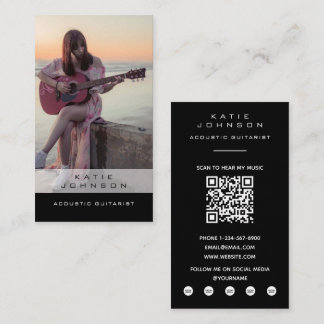 Carte De Visite Code QR de photo de musicien guitariste acoustique