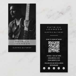 Carte De Visite Code QR de photo de musicien guitariste électrique