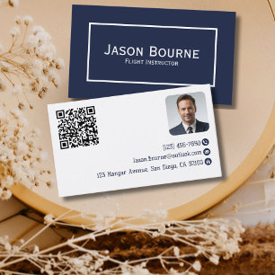Carte De Visite Code QR de photo d'employé professionnel Bleu Avia