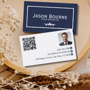 Carte De Visite Code QR de photo d'employé professionnel Bleu Avia