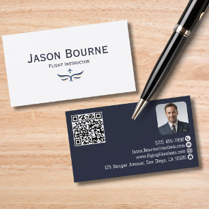 Carte De Visite Code QR de photo d'employé professionnel Bleu Avia