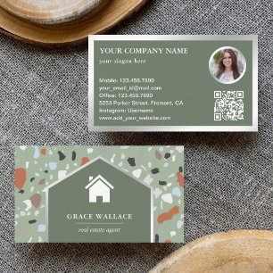 Carte De Visite Code QR de photo immobilière en terrazzo de sage m