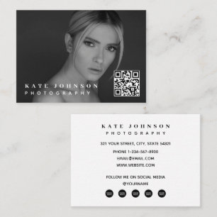 Carte De Visite Code QR de photo minimaliste pour influenceur sur