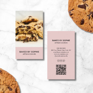 Carte De Visite Code QR de photo personnalisé Boulangerie rose